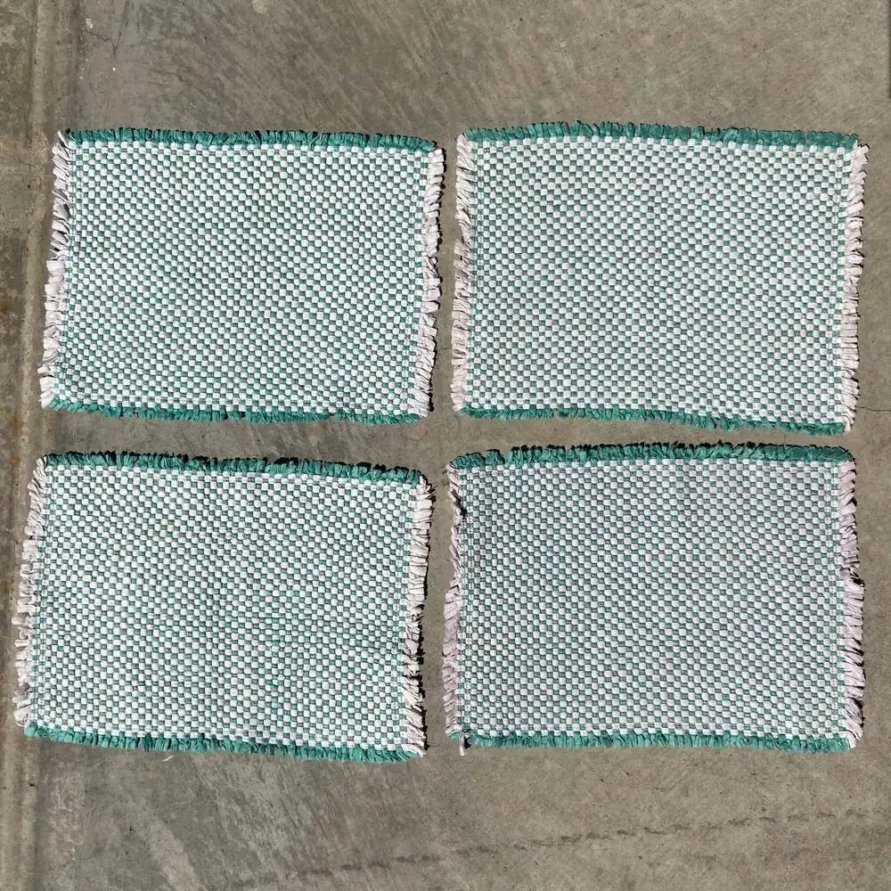 Vintage Teal & White Woven Placemats 4pc